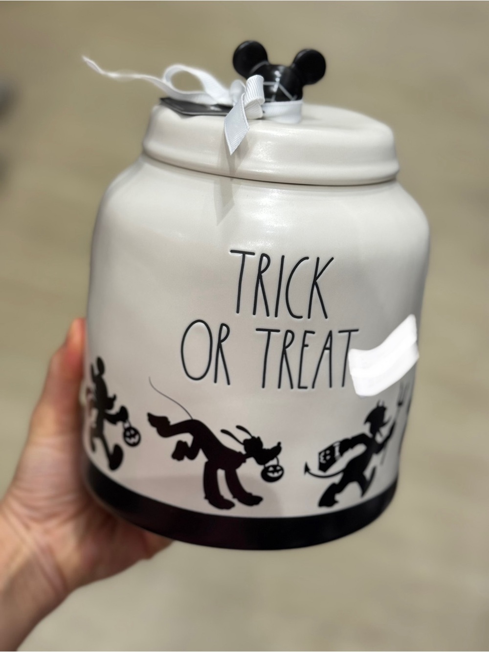 rae dunn Halloween 'Trick or Treat' Ceramic Candy Jar - White and Black